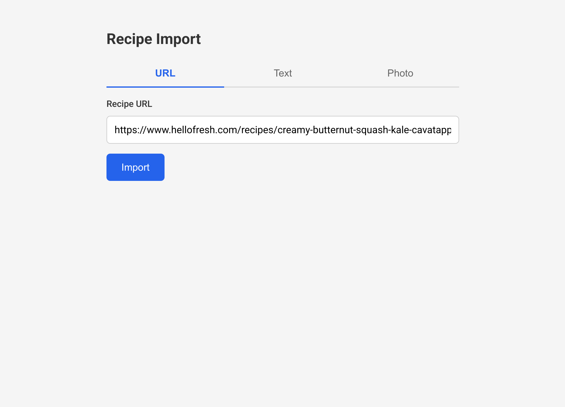 Recipe import screen