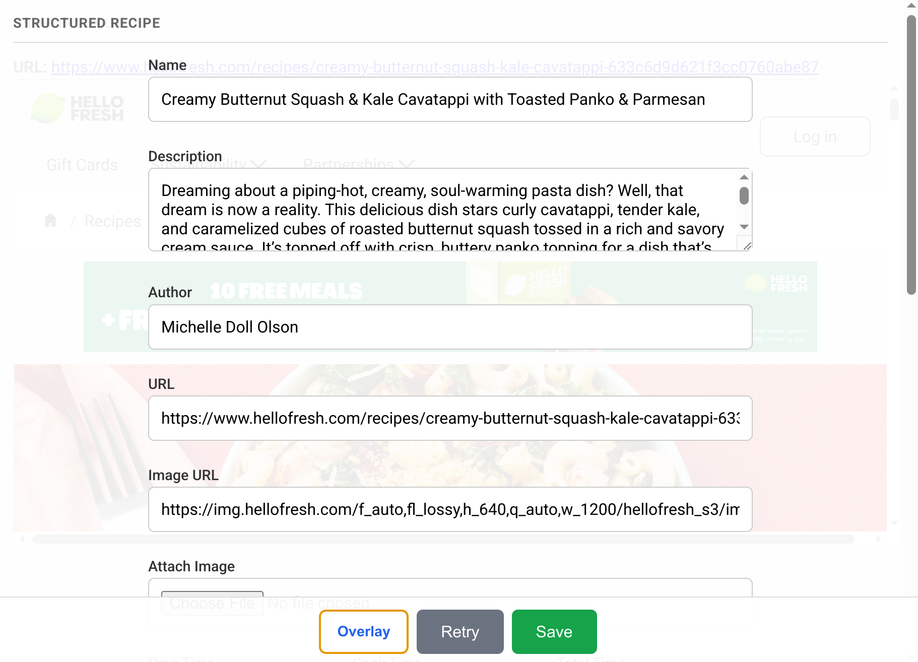 Recipe review screen